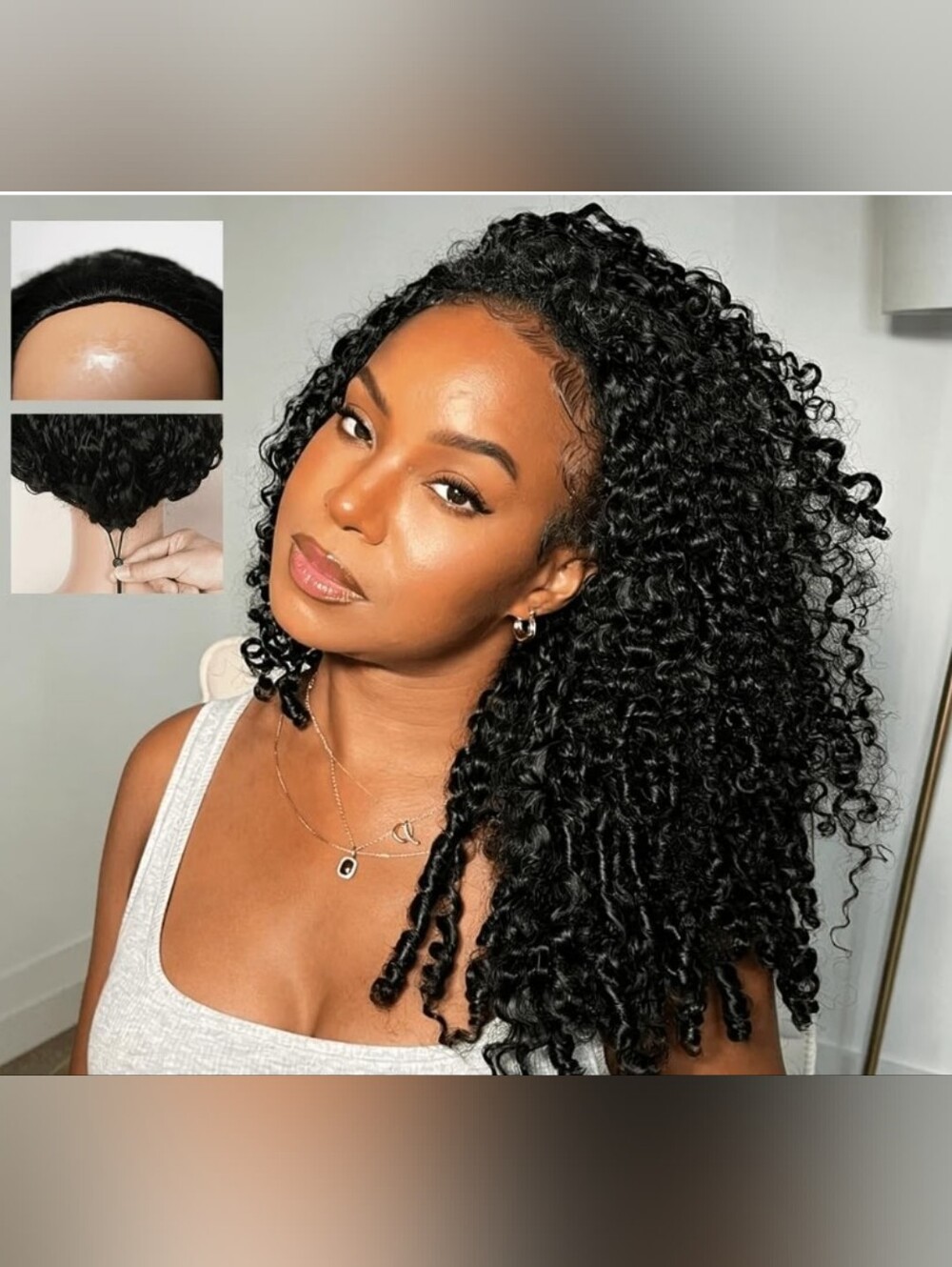Burmese Curly Half Wig Human Hair Spiral Curl Ends Wear & Go Drawstring 18" 1B